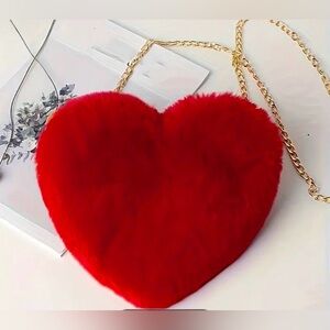 Red Heart-Shaped Faux Fur Bag